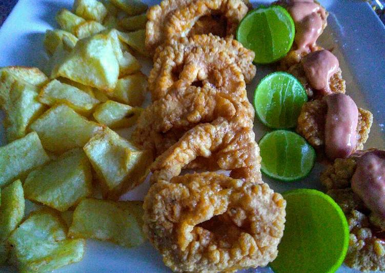 Anillos de calamar y gambas-camarones-a la romana...!