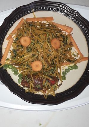 A picture of Home made Abacha with ugba.
