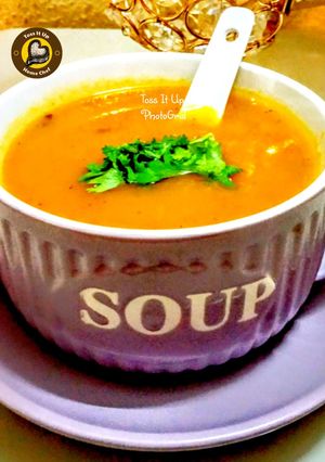 A picture of Tomato 🍅 & carrot 🥕 soup 🍲.