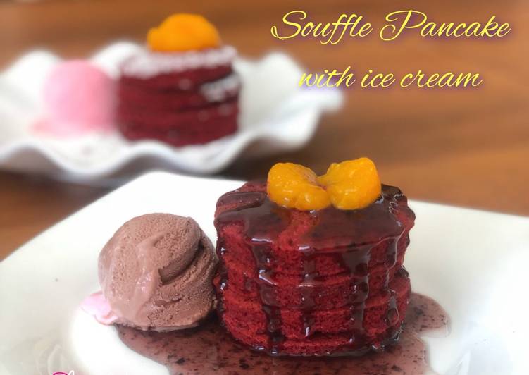 Red Velvet Souffle Pancake with Ice cream