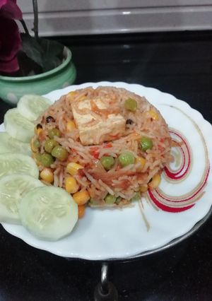 A picture of Corn & Peas Pulav.