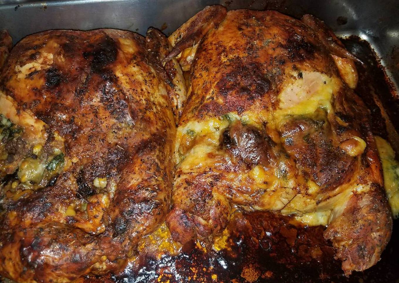 Pollo deshuesado relleno de mozzarella, espinacas y vegelales