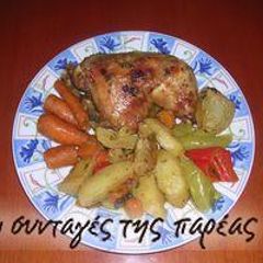 A picture of Chicken in the Dutch oven with fragrant potatoes.