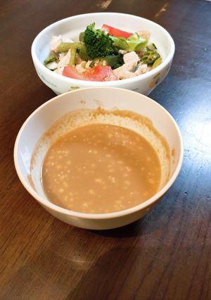 A picture of Peanut Butter + Ponzu = Sesame Sauce!.