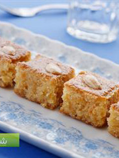 A picture of Semolina cake in sugar syrup - nammoura.