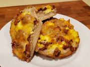 A picture of breakfast bacon and eggs