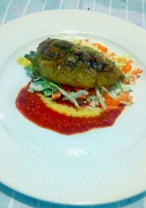 A picture of Chicken Triangle and Slaw.