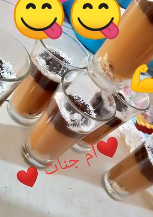 صورة لوصفة تحلية بالكاراميل وصوص شوكولاته على طريقتي أم جنات 😋🍧🍧