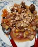 Frutas tibias cocinadas en sartén