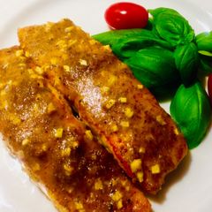 Roasted honey mustard salmon A picture of Roasted honey mustard salmon.