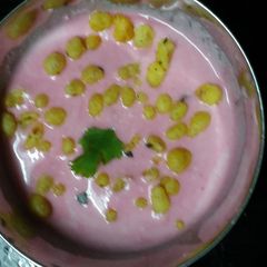 Beetroot boondi Rayta A picture of Beetroot boondi Rayta.