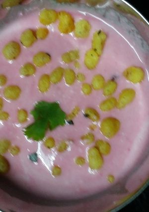 A picture of Beetroot boondi Rayta.