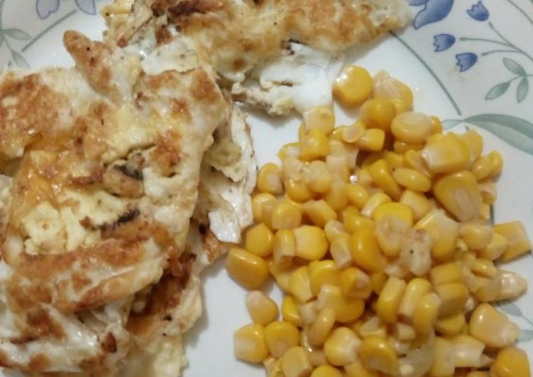 Fried Eggs with Sardine and a dash of sweet corn
