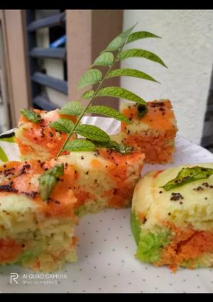 A picture of Tricolor healthy dhokla.