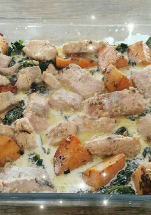 Φωτογραφία της συνταγής Σπανάκι με σολομό και γλυκοπατάτα!
