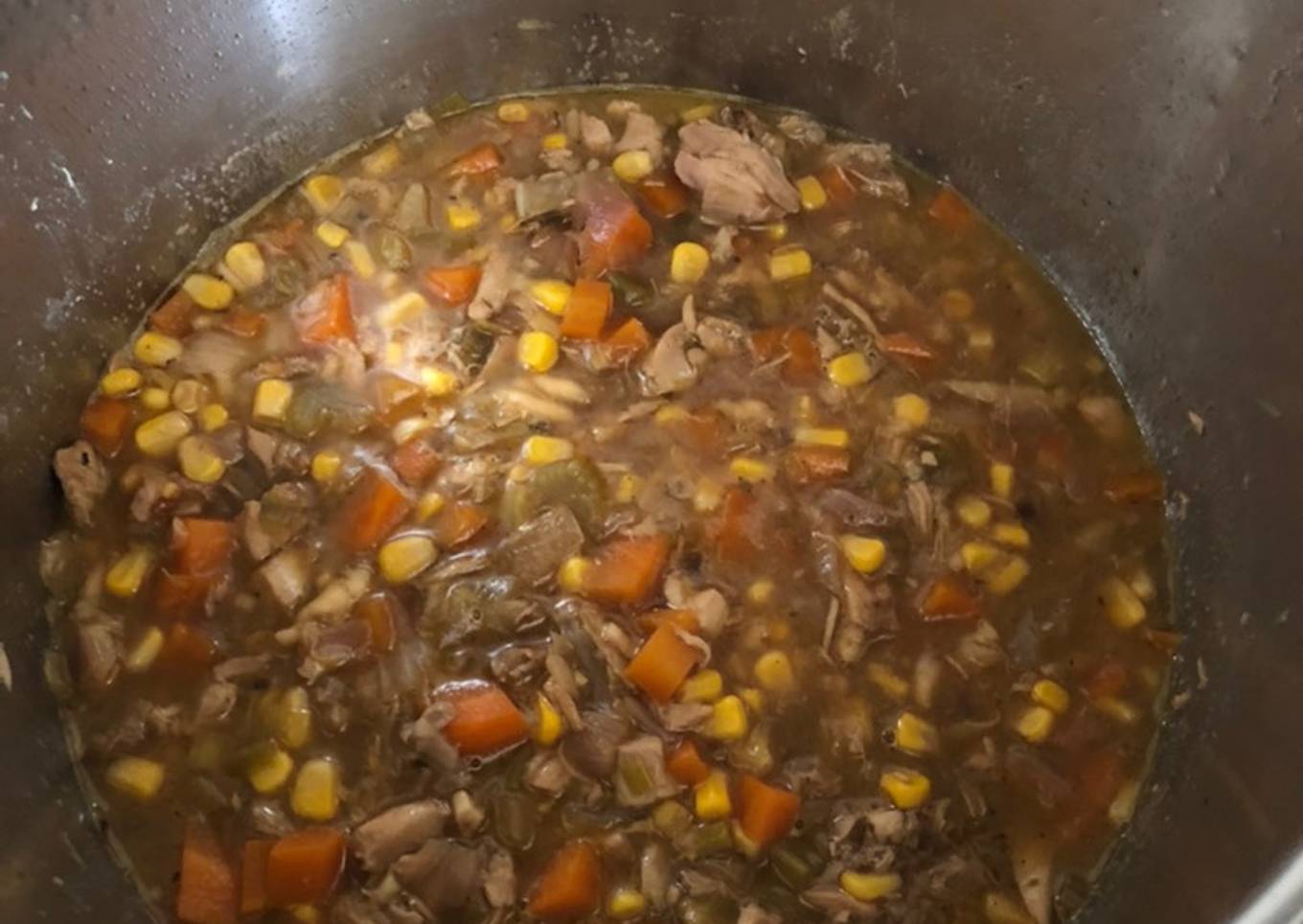 Use-up Chicken Carcass, Sweetcorn & Pasta Broth