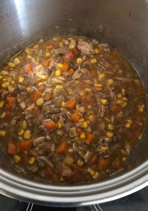 A picture of Use-up Chicken Carcass, Sweetcorn & Pasta Broth.