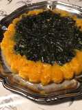 Duo de purées potiron et pommes de terre spiruline et emmental