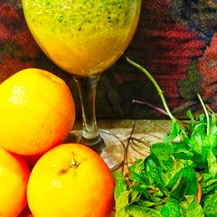 Orange with mint juice A picture of Orange with mint juice.