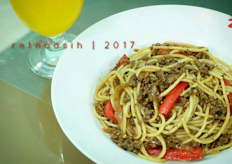 Resep Spaghetti Sapi Lada Hitam (#pr_pasta), Lezat Sekali