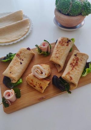 Une photo de Crêpes salées à la farine d’épeautre au jambon/béchamel