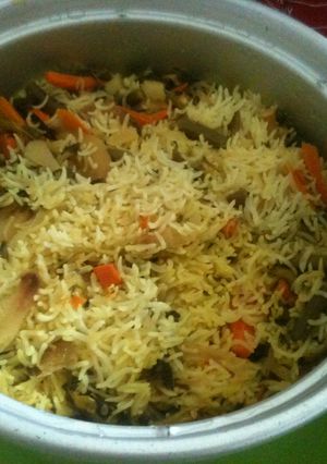 A picture of Vegetable Biryani - prepared in a rice cooker.