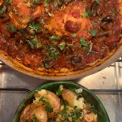 A picture of Fall off the bone chicken chasseur with lemon and parsley crushed potatoes.