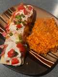 Beef & Pepper Homemade enchiladas with rice