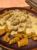 Ñoquis de boniato con salsa 4 quesos