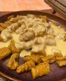 Ñoquis de boniato con salsa 4 quesos