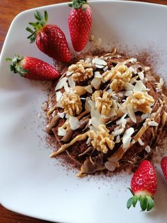 Una foto de Flan de claras, copos de avena y leche