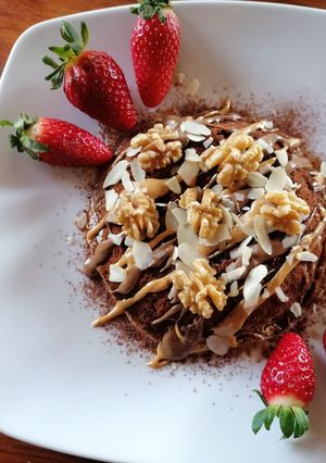 Una foto de Flan de claras, copos de avena y leche