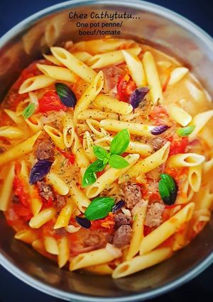 Une photo de One pot pasta boeuf/tomate..