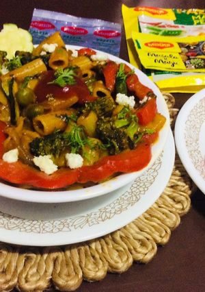 A picture of Spicy veg Maggi magic masala pasta.