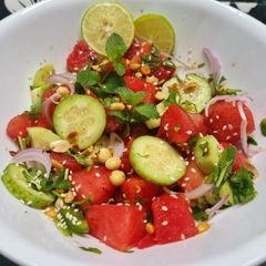 A picture of Watermelon, Cucumber and Peanuts Salad.
