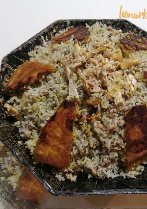 عکسی از دستور پلو شوید با لوبیا چشم بلبلی با مرغ
