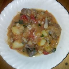 A picture of Goat meat with potatoes#4weekschallenge.