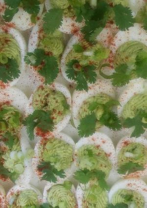 A picture of Avocado deviled eggs.