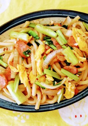 A picture of Stir-Fried Udon with Frozen Sanuki Udon Noodles.