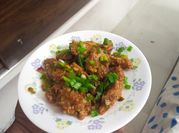 A picture of spring onion chicken