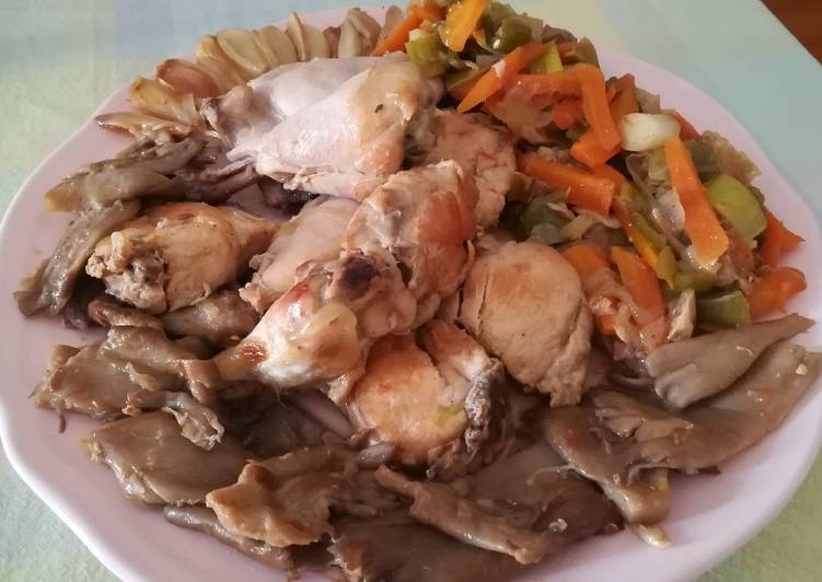 Pollo al doble de ajo con setas