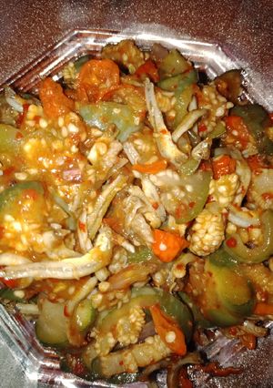 Foto resep Tumis terong bulat hijau teri bumbu pedas