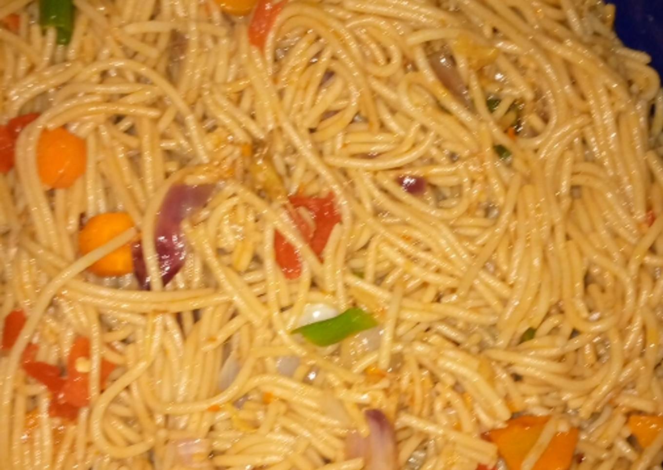 Stir fried pasta with smoked fish