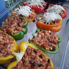 A picture of Loaded stuffed bell peppers.