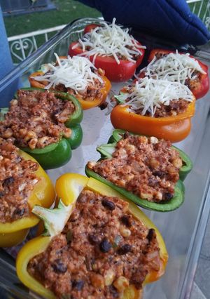 A picture of Loaded stuffed bell peppers.