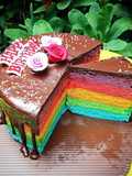 Rainbow Cake with Chocolate Topping 🌈🥮