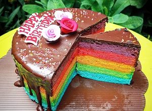Foto resep Rainbow Cake with Chocolate Topping 🌈🥮