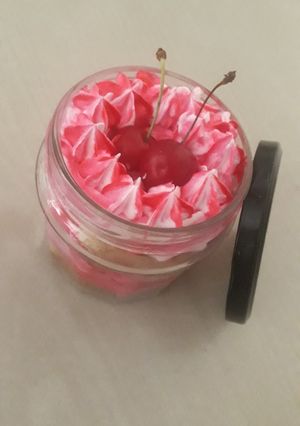 A picture of Cake in a jar.