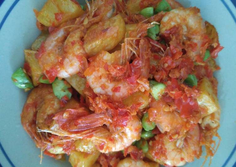 Resep Balado Udang,Kentang,Pete Anti Gagal