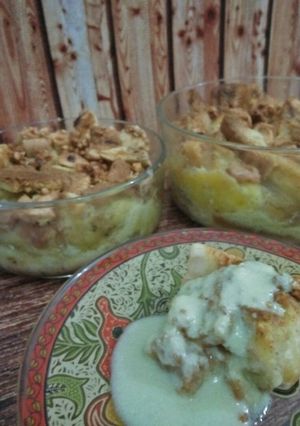 Foto resep BreadPuding Apel Nougat Pandan dan saus pandan